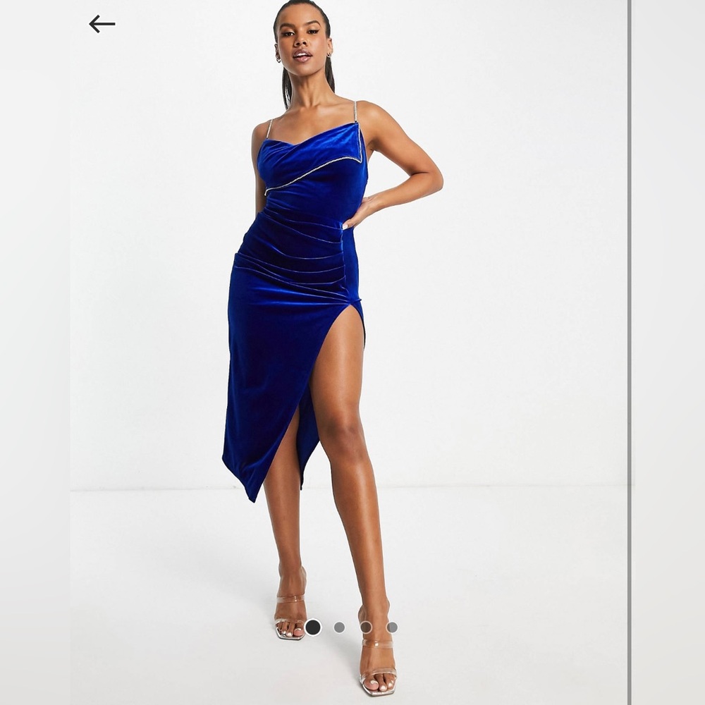 Band of stars premium velvet midi dress with embellishment detail in cobalt